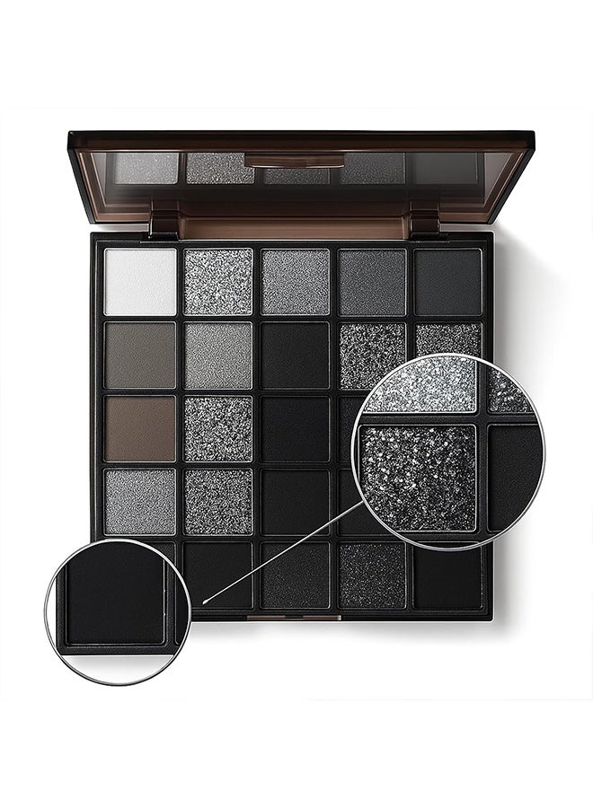 KAPEINE 25 Color Black Eyeshadow Palette, Smoke Eyeshadow Palette Silver Smokey Eye Shadow Matte Velvet & Metallic Shimmer Cool Smoky Dark Shades for Goth Makeup No Fading, Long Lasting Waterproof - Image 5